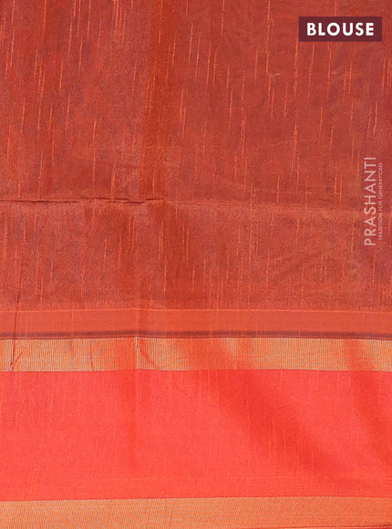 Semi dupion saree violet and rustic orange with allover zari weaves and rettapet zari woven border