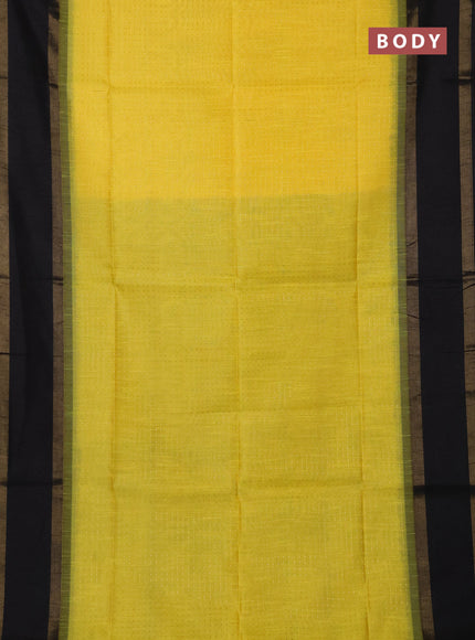 Semi dupion saree yellow and black with allover zari weaves and rettapet zari woven border