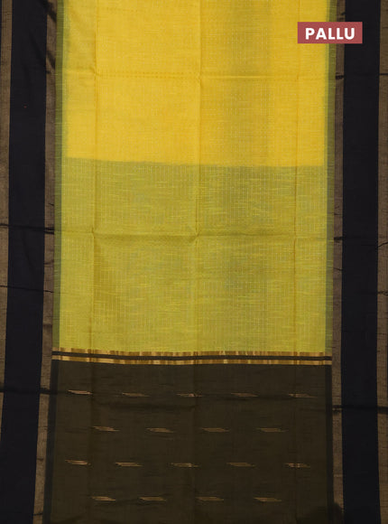 Semi dupion saree yellow and black with allover zari weaves and rettapet zari woven border