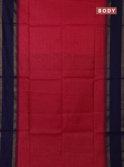 Semi dupion saree pink and navy blue with allover zari weaves and rettapet zari woven border