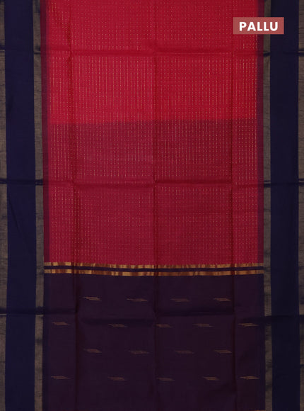 Semi dupion saree pink and navy blue with allover zari weaves and rettapet zari woven border