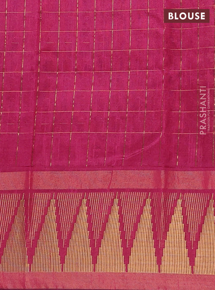 Semi dupion saree violet and pink with allover zari checks & buttas and long temple design zari woven border