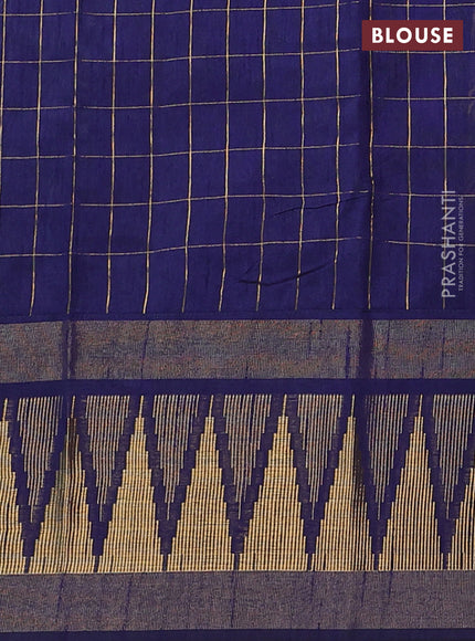 Semi dupion saree pastel blue and navy blue with allover zari checks & buttas and long temple design zari woven border