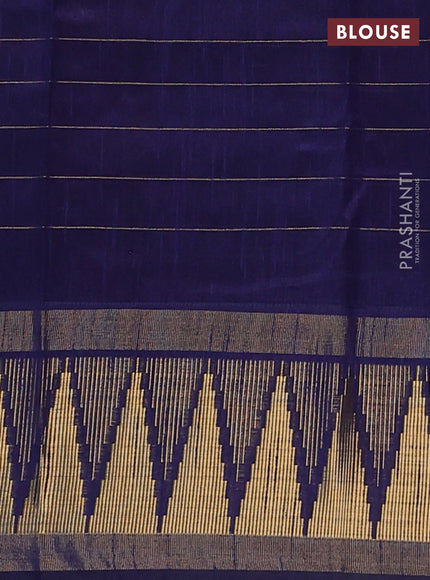 Semi dupion saree rustic orange and navy blue with allover zari checks & buttas and long temple design zari woven border