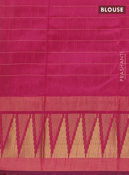 Semi dupion saree dark beige and pink with allover zari checks & buttas and long temple design zari woven border