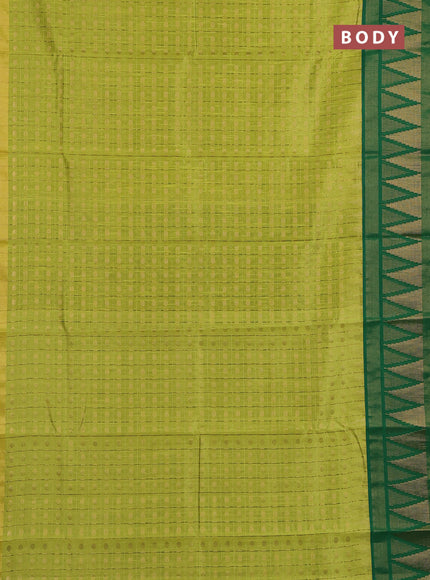 Semi dupion saree lime green and green with allover zari checks & buttas and long temple design zari woven border
