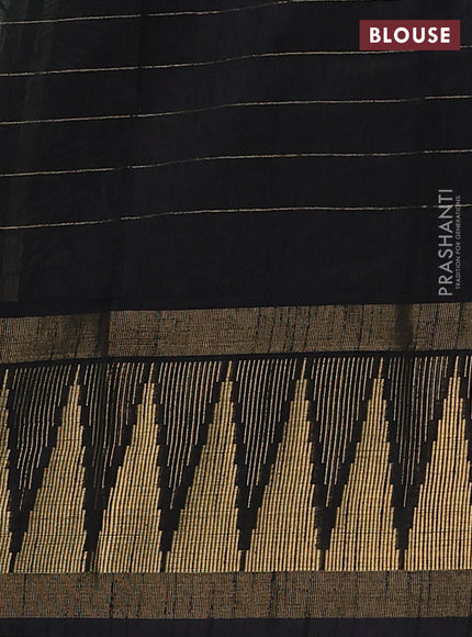 Semi dupion saree pastel green and black with allover zari checks & buttas and long temple design zari woven border