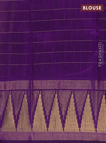Semi dupion saree pastel pink and violet with allover zari checks & buttas and long temple design zari woven border
