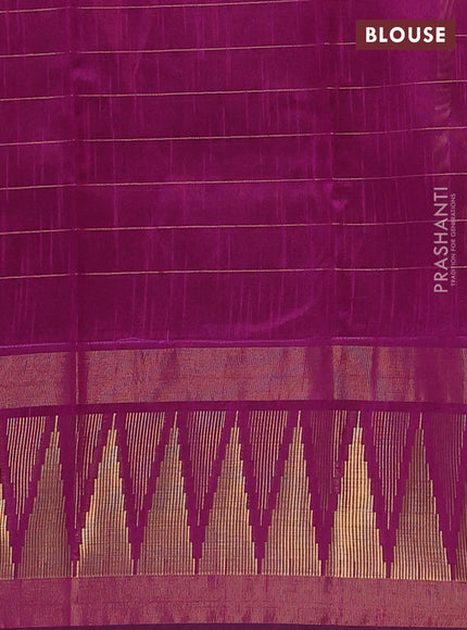 Semi dupion saree peach pink and magenta pink with allover zari checks & buttas and long temple design zari woven border