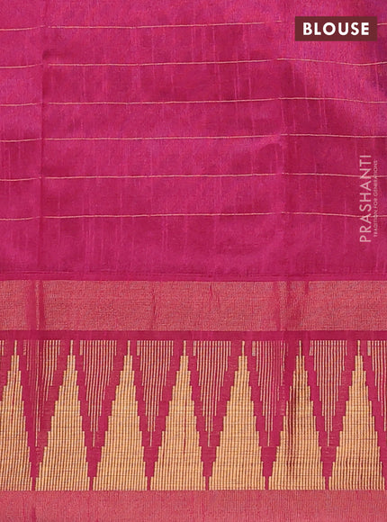 Semi dupion saree blue and pink with allover zari checks & buttas and long temple design zari woven border