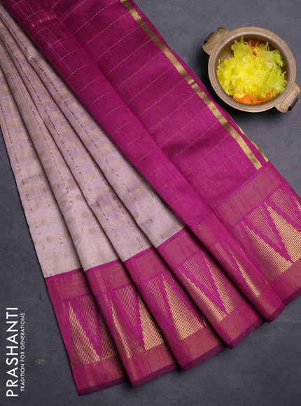 Semi dupion saree pastel pink and magenta pink with allover zari checks & buttas and long temple design zari woven border
