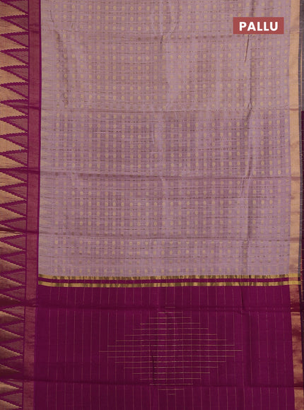 Semi dupion saree pastel pink and magenta pink with allover zari checks & buttas and long temple design zari woven border