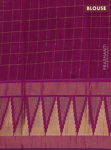 Semi dupion saree pastel pink and magenta pink with allover zari checks & buttas and long temple design zari woven border