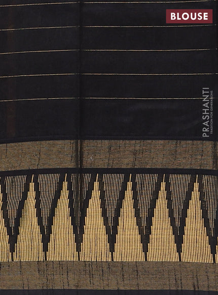 Semi dupion saree orange and black with allover zari checks & buttas and long temple design zari woven border