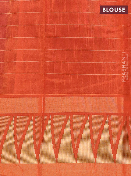 Semi dupion saree violet and orange with allover zari checks & buttas and long temple design zari woven border