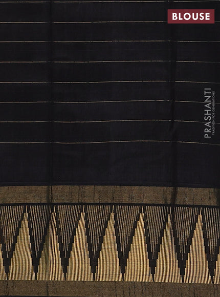 Semi dupion saree maroon and black with allover zari checks & buttas and long temple design zari woven border