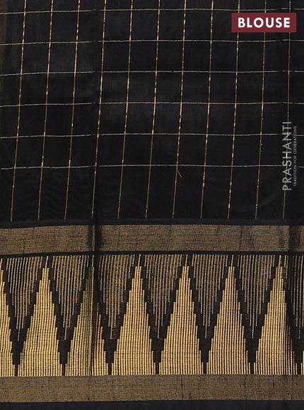 Semi dupion saree lime green and black with allover zari checks & buttas and long temple design zari woven border