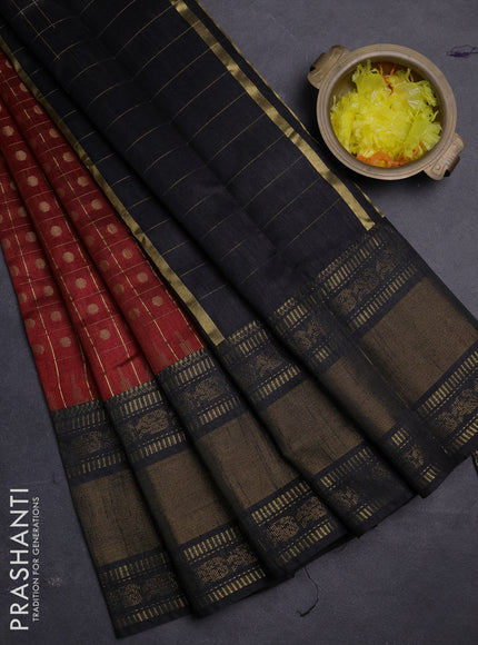 Semi dupion saree maroon and black with allover zari checks & buttas and long rettapet zari woven border