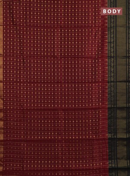 Semi dupion saree maroon and black with allover zari checks & buttas and long rettapet zari woven border