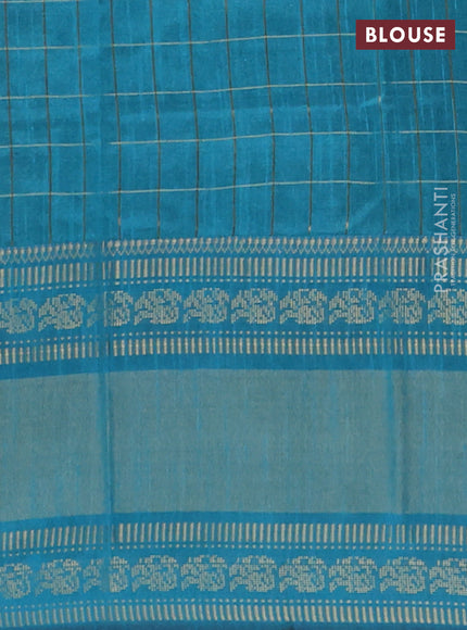 Semi dupion saree violet and teal blue with allover zari checks & buttas and long rettapet zari woven border