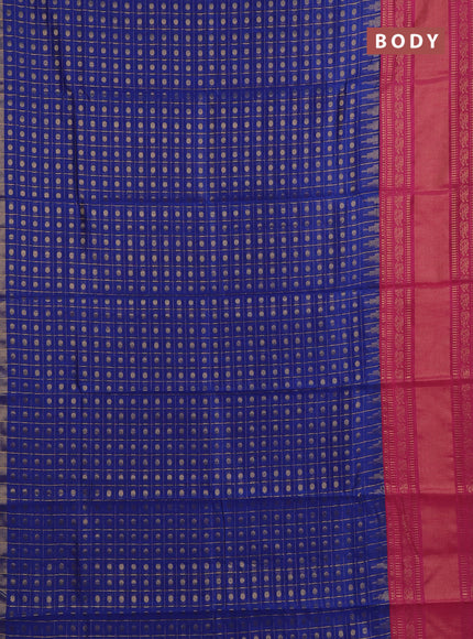 Semi dupion saree blue and pink with allover zari checks & buttas and long rettapet zari woven border