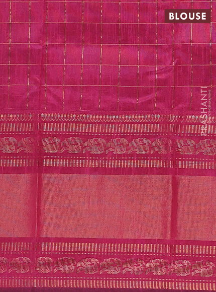 Semi dupion saree blue and pink with allover zari checks & buttas and long rettapet zari woven border