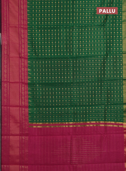 Semi dupion saree green and pink with allover zari checks & buttas and long rettapet zari woven border