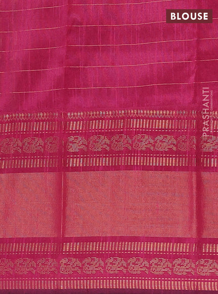 Semi dupion saree green and pink with allover zari checks & buttas and long rettapet zari woven border