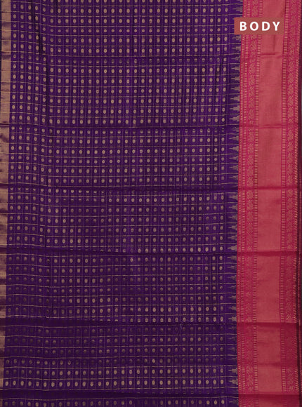 Semi dupion saree violet and pink with allover zari checks & buttas and long rettapet zari woven border