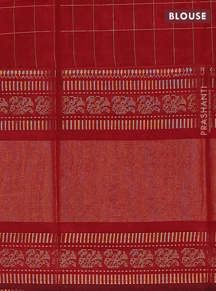 Semi dupion saree lime green and maroon with allover zari checks & buttas and long rettapet zari woven border