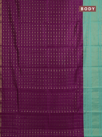 Semi dupion saree magenta pink and teal green with allover zari checks & buttas and long rettapet zari woven border