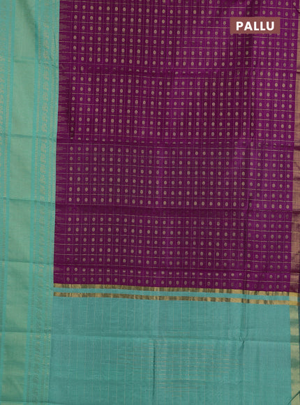 Semi dupion saree magenta pink and teal green with allover zari checks & buttas and long rettapet zari woven border