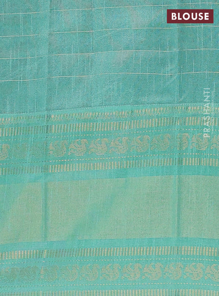 Semi dupion saree magenta pink and teal green with allover zari checks & buttas and long rettapet zari woven border