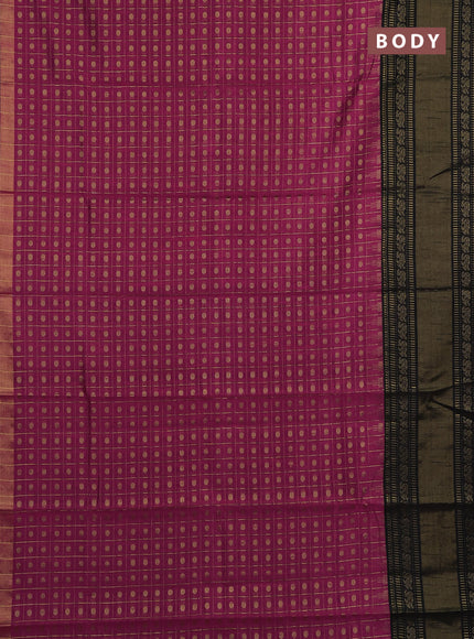 Semi dupion saree pink and black with allover zari checks & buttas and long rettapet zari woven border