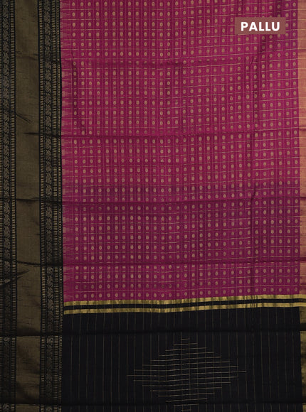 Semi dupion saree pink and black with allover zari checks & buttas and long rettapet zari woven border