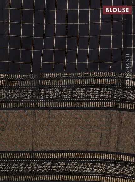 Semi dupion saree pink and black with allover zari checks & buttas and long rettapet zari woven border
