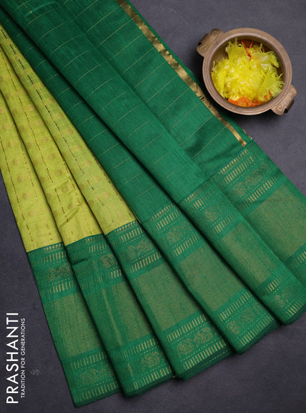 Semi dupion saree lime green and green with allover zari checks & buttas and long rettapet zari woven border