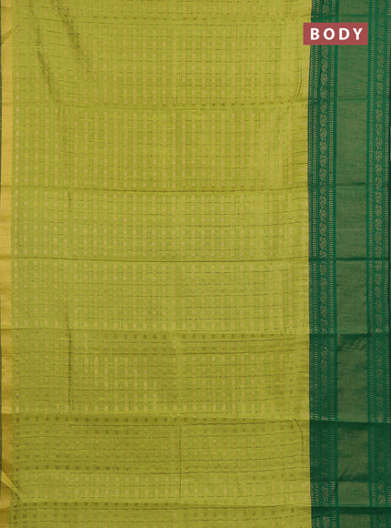Semi dupion saree lime green and green with allover zari checks & buttas and long rettapet zari woven border