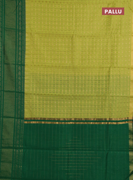 Semi dupion saree lime green and green with allover zari checks & buttas and long rettapet zari woven border