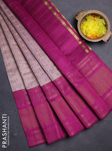Semi dupion saree pastel pink and magenta pink with allover zari checks & buttas and long rettapet zari woven border