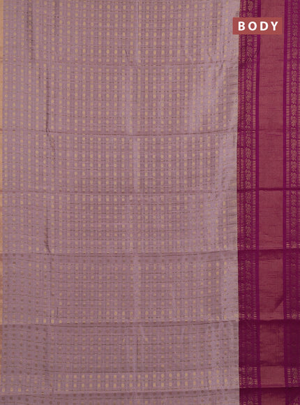 Semi dupion saree pastel pink and magenta pink with allover zari checks & buttas and long rettapet zari woven border