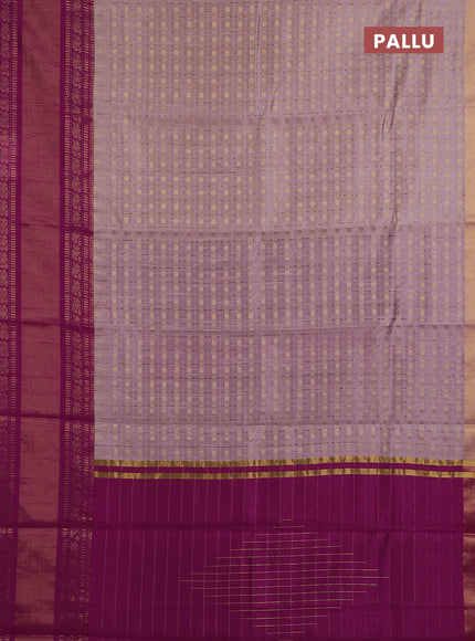 Semi dupion saree pastel pink and magenta pink with allover zari checks & buttas and long rettapet zari woven border
