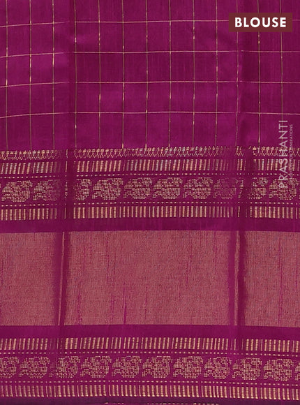 Semi dupion saree pastel pink and magenta pink with allover zari checks & buttas and long rettapet zari woven border