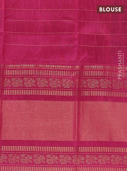 Semi dupion saree grey and pink with allover zari checks & buttas and long rettapet zari woven border