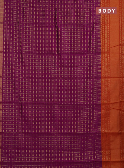 Semi dupion saree magenta pink and orange with allover zari checks & buttas and long rettapet zari woven border