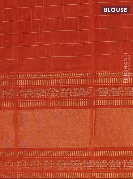 Semi dupion saree magenta pink and orange with allover zari checks & buttas and long rettapet zari woven border