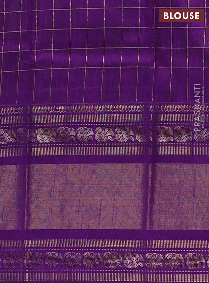 Semi dupion saree pastel pink and violet with allover zari checks & buttas and long rettapet zari woven border