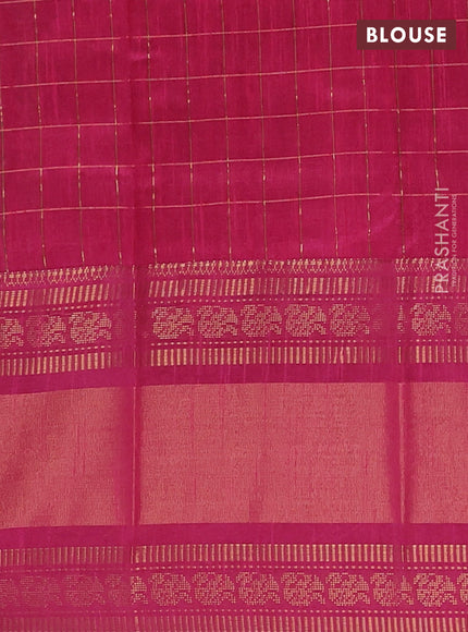 Semi dupion saree teal blue and pink with allover zari checks & buttas and long rettapet zari woven border