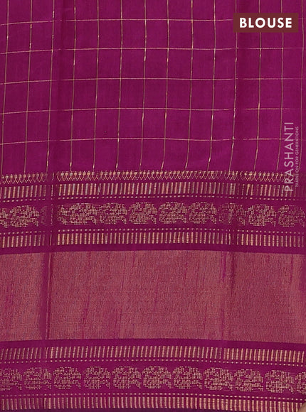 Semi dupion saree peach and magenta pink with allover zari checks & buttas and long rettapet zari woven border