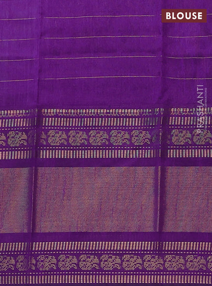 Semi dupion saree teal green and violet with allover zari checks & buttas and long rettapet zari woven border